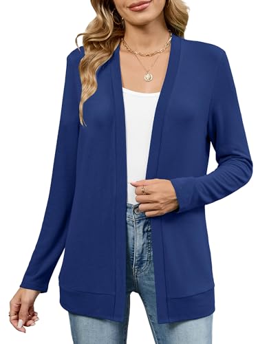 Image of Heymoments Cardigan Sweaters for Women Trendy Royal Blue X-Large Long Sleeve Loose V Neck Ladies Open Front Outerwear Causal Girls Bolero Lightweight Soft Spring Fall Winter Tops Knitted Coat