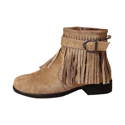 Générique Western Femme Santiags à Frange Vintage Bottes Cowboy Indiennes à Glands Boots Élégant Slip-on Cowgirl Western Rétro Bottes Classiques Cheville