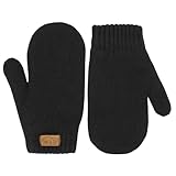 Jan & Jul Fleece Lined Knit Mittens, Winter Baby Mittens for Boys and Girls (Jet Black, Size M)