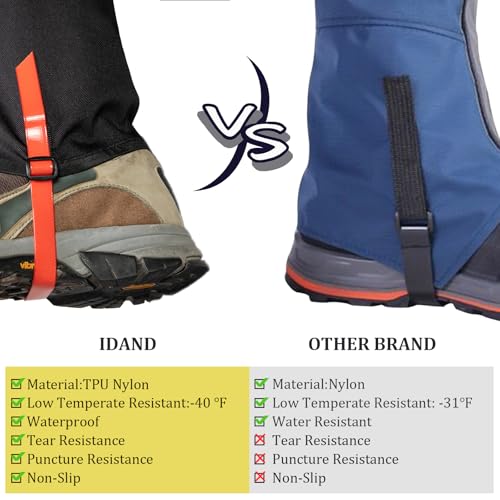 IDAND Leg Gaiters Waterproof Snow Boot Gaiters for Snowshoeing, Hiking, Hunting, Running, Motorcycle Anti-Tear Oxford Fabric, TPU Instep Belt Metal Shoelace Hook for Outdoor Camouflage