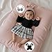 FOMOYUU Infant Baby Girl Fall Winter Outfits Long Sleeve Plaid Skirt Romper Dress Headband Socks Set Fashion Clothes (Black, 3-6 Months)