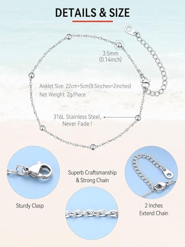 Image of FaithHeart Waterproof Ankle Bracelets for Women, 1 /2 /3Pcs Non Tarnish Stainless Steel Layered Anklet Set Paperclip Figaro Cuban Link Chain Dainty Summer Beach Jewelry Gift Adjustable Size