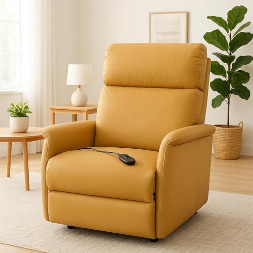 Image of INNOWIN Shark Recliner Sofa 1 Seater Motorized | Recliner Chair with Luxuriously Padded Body and Premium Comfort | Rexine Fabric | 1 Years Warranty | Tan Brown