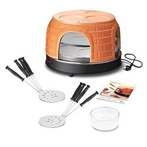 MaxxHome Four à pizza électrique – Couvercle en terre cuite fait à la main – pour mini-pizzas – Four à pizza adapté à 8 personnes