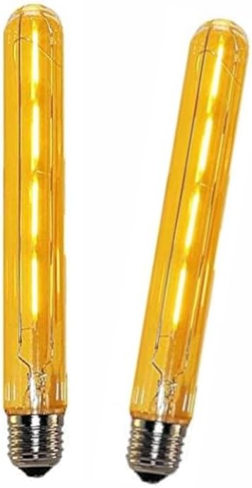 Pack of 2 Long Tube LED Bulb Edison Retro Vintage Decorative Tube Light Bulbs E27 4W, Non Dimmable,T30 Filament LED Bulbs Warm White 2700K Amber Glass AC 220-240V.