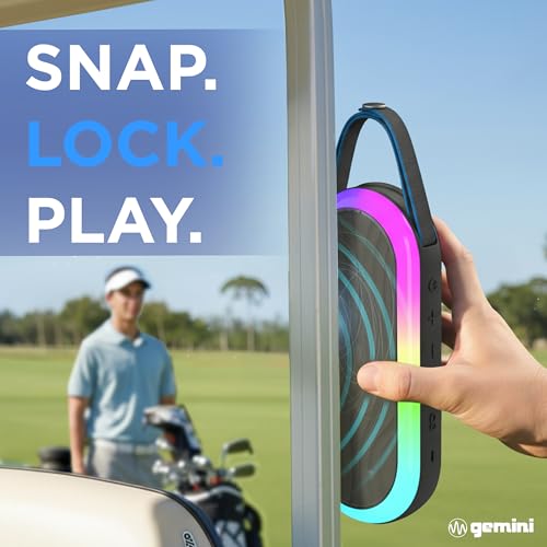 Image of Gemini Magnetic Bluetooth Golf Cart Speaker, Waterproof (BeatGrip Pro) | Magnetic golf cart speaker, waterproof - 8 hr battery, USB-C - 8 LED modes, mic - multi-link to 50