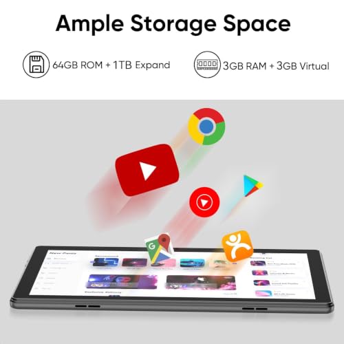 Image of COLORROOM Tablet 10 inch Android 15 Tablets, 12GB+64GB /1TB Expand, Quad-Core Processor, 1280x800 Touch Screen Display, WiFi 5, Dual Cameras, 6000mAh Battery