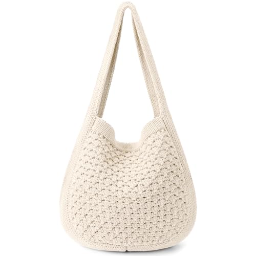 KPX Bolsa de crochê, bolsa de malha de praia grande bolsa de ombro estética bolsa de mão vazada Hobo para mulheres verão, R bege, Style R