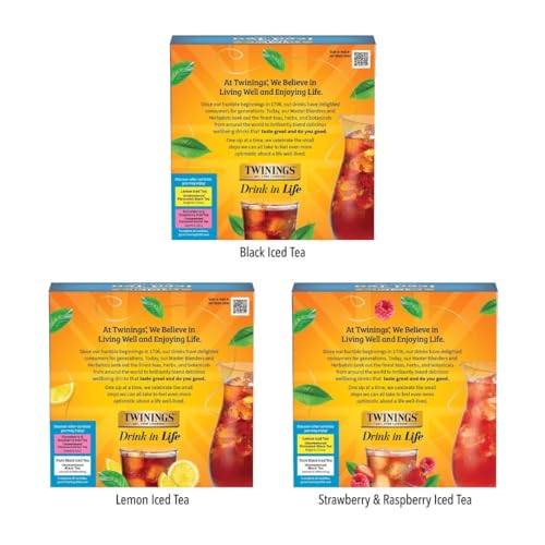 Image of Twinings Iced Tea 3- Pack Variety Bundle, Tea Bags, 72 CT Box (3 Pack) | Unsweetened Black, Lemon Black, and Herbal Strawberry & Raspberry Assortment, 216 Bags Make 54 Pitchers or 432 Servings