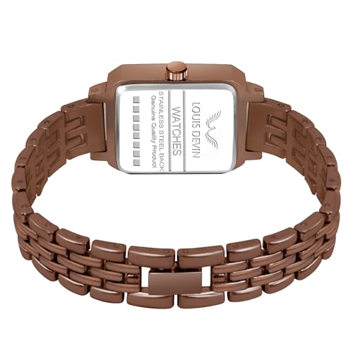 Image of LOUIS DEVIN Silver /Brown /Rose Gold Bracelet Metal Chain Analog Wrist Watch for Women (Blue /Green /Pink /Black /Silver /Brown /Rose Gold Dial) | LD-LS193-CH