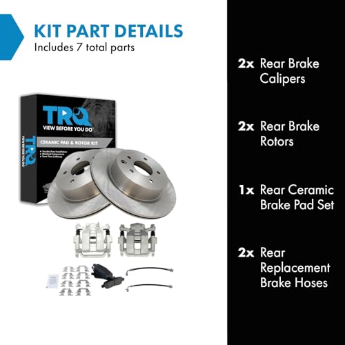Image of TRQ Rear Brake Pad and Rotor Set Ceramic Rotors Calipers Compatible with 2006-2009 Infiniti M35 M45