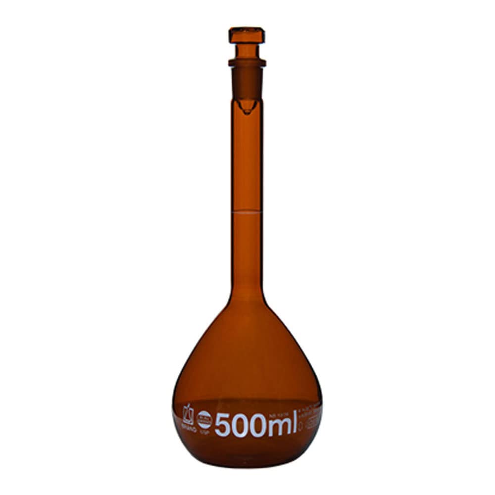 BRANDTECH SCIENTIFIC 37470 Amber Volumetric Flask with NS 19/26 Stopper, USP BBR Class A, 500 mL Capacity (Pack of 2)