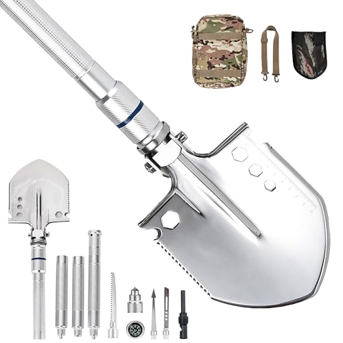 Pala táctica de supervivencia, pala de camping, pala de ingeniero militar, plegable, multiherramienta, gruesa, resistente y duradera para senderismo, mochileros, equipo de emergencia con bolsa de