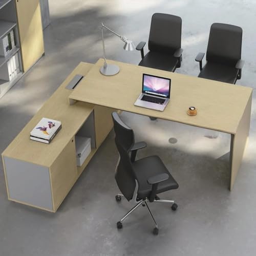 Image of Lakdi The Furniture Co Director & Executice L-Shape Table Luxury Modern Design Boss Office Desk Made in Particle Board with Wire Manager Side Unit 3 Drawers and Openable Shutter and Storage - LDL-596