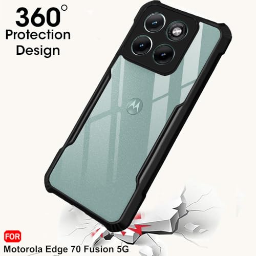 Image of TheGiftKart Back Cover Case for Motorola Moto Edge 70 Fusion 5G | Shockproof Crystal Clear Transparent Back | 360 Degree Protection | Moto Edge 70 Fusion Back Cover (PC & TPU, Black Bumper)