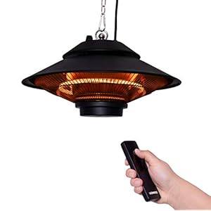 VONROC Heater Albano – Hangende terrasverwarmer 1500W – Zwart – Carbon element – met afstandsbediening