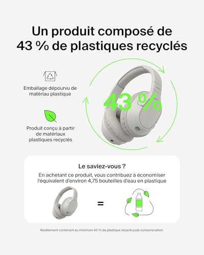 Belkin SoundForm Surround Casque Bluetooth sans Fil (ENC, Circum-aural avec 60h d'autonomie, Oreillettes Douces au Toucher, pour iPhone, Galaxy, iPad, Voyage, Maison ou Bureau, Beige)