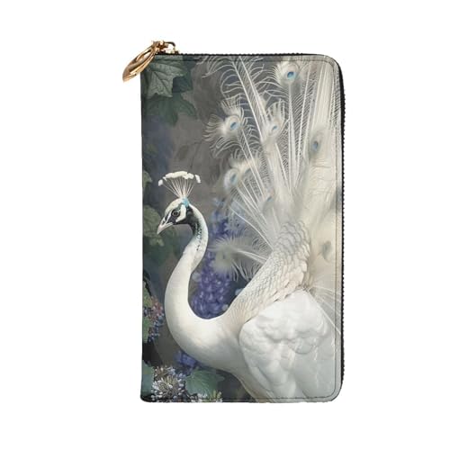 White Peacock Printed Long Wallet for Women Men Cute PU Leather Wallet with Coin Purse and Credit Card Holder2