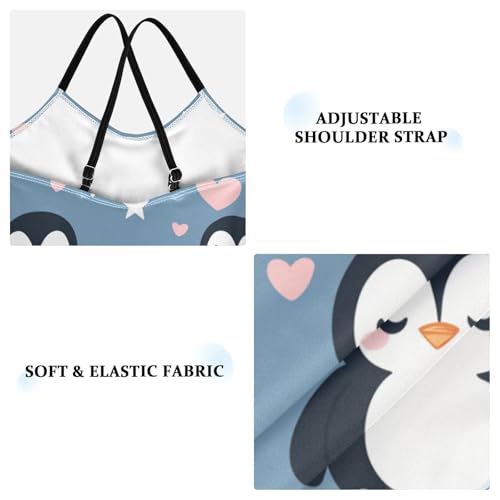 Cute Penguins Girls One Piece Swimsuits Pink Hearts Stars Sport Halter Swimwear Beach Bathing Suit 3T3