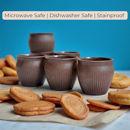 Image of Happy Cove Eco Friendly Cup Set of 6 for Tea | Biocomposite Rice Husk & Bamboo Fibre | 225ml Unbreakable Chai Cups | Microwave Safe Tea Kulhad | Hot & Cold Coffee Mug, Milk & Tea Cup Set