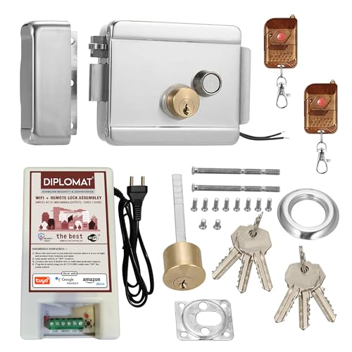 Image of Elove Diplomat Polished Stainless Steel Electronic Door Lock for House & Outdoor Main Gate with 2 Remote | Smart Security Lock | Heavy Duty Automatic Gate Lock