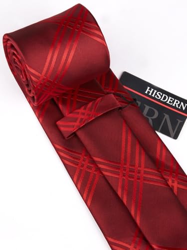 Image of HISDERN Plaid Ties for Men Classic Checkered Tie and Pocket Square Cufflinks Tie Clip Set Woven Men's Necktie Business