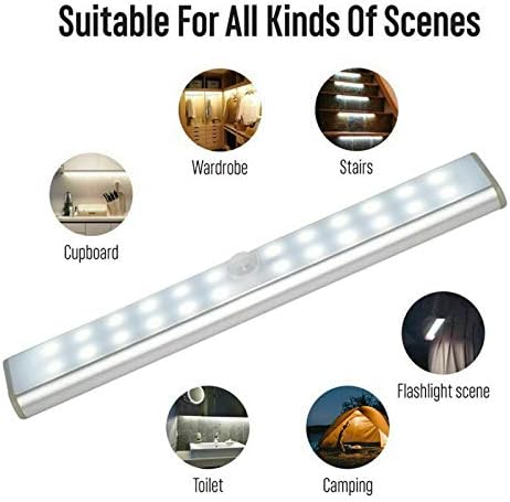 10 LED PIR Motion Sensor LED Night Light Battery Operated with Magnetic Strip x1