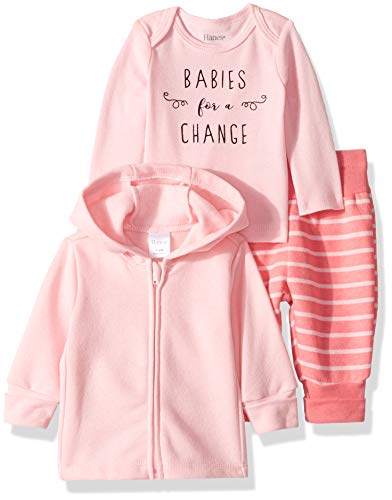 Hanes Ultimate Baby Flexy Jogger with Long Sleeve Crew and Fleece Hoodie, Light Pink Stripe, 18-24 Months