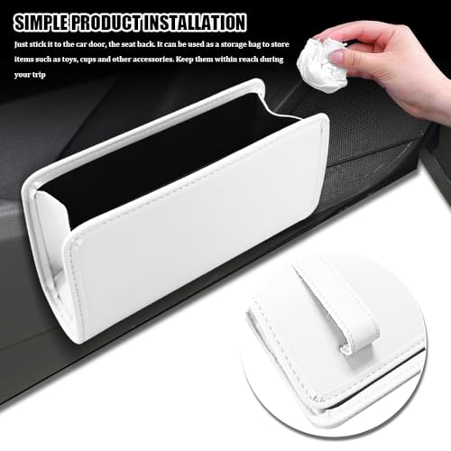 Image of Car Trash Can, Car Garbage Can, Waterproof Litter Auto Trash Can for Travelling, Auto Interior Accessories Foldable Hanging Mini Cars Storage Bag Container Universal Fit Most Cars (White)
