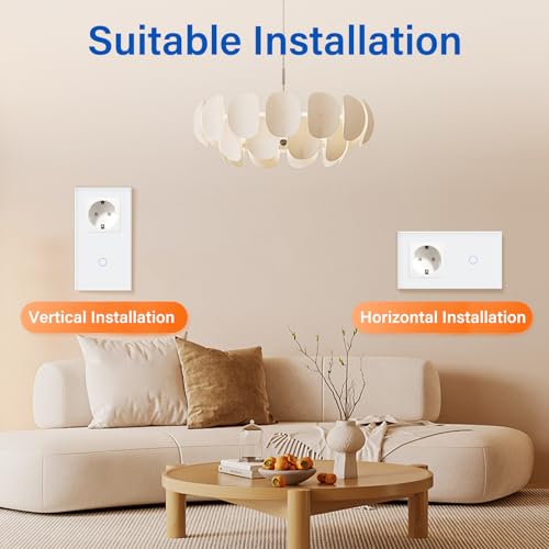 BSEED Steckdose mit Lichtschalter,Glas Touch Lichtschalter Unterputz Schalter,Schuko Steckdose mit 1 Fach 1 Wege Wandschalter Weiß(Nicht Smart Schalter)