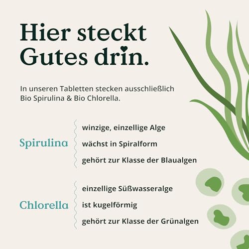 NATURE LOVE® Bio Spirulina + Bio Chlorella - je 3000mg Spirulina & Chlorella pro Tagesdosis - 500 Tabletten - Ohne Zusätze und Bio zertifiziert - Hochdosiert, laborgeprüft und vegan