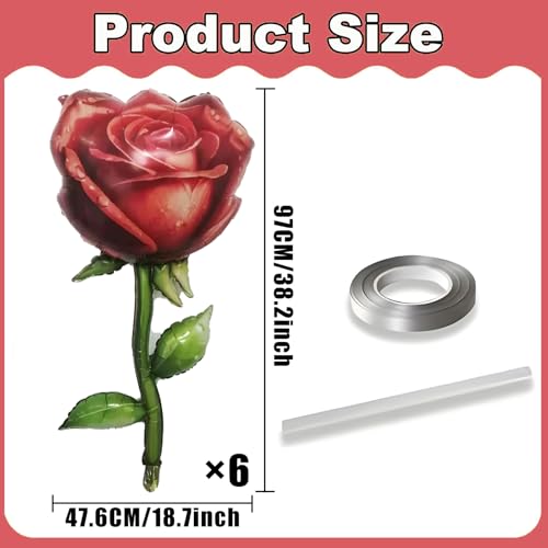 Image of Giant Red Rose Balloons Rose Flower Balloons for Rose Party Decorations Flower Theme Party Valentines Day Floral Decor Girls Women Birthday Party Decorations Happy Anniversary Wedding