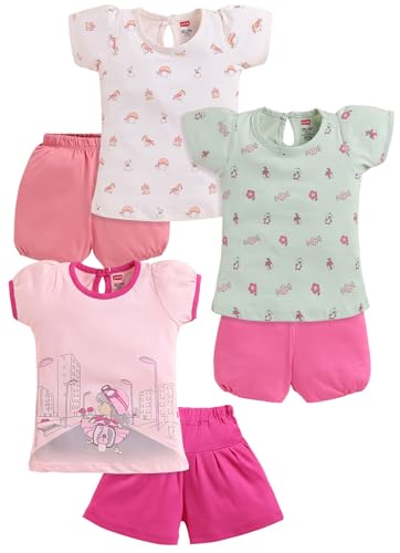 Image of LuvLap Baby Girls Regular Fit 100% Cotton Half Sleeves Girls Top CoSet Pack of 3
