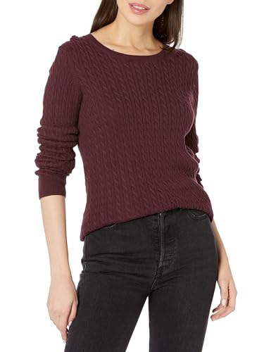 Amazon Essentials Women's Lightweight Cable Knit Long-Sleeve Crewneck Jumper (Available in Plus Size), Burgundy, S