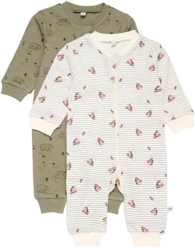 PIPPI Unisex Baby Nightsuit-Zipper (2-Pack) Pajama Set, Deep Lichen Green, 86