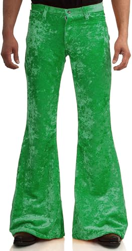 Image of Men's Velvet Relaxed Vintage 60s 70s Bell Bottom Stretch Fit Classic Comfort Flared Flares Retro Leg Disco Pants