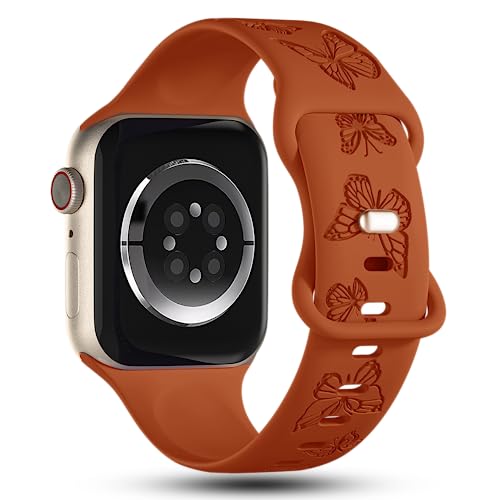 Image of Butterfly Engraved Bands Compatible with Apple Watch Band 41mm 40mm 38mm 49mm 46mm 49mm 46mm 45mm 44mm 42mm Women, Silicone Sport Strap for iWatch Series SE 10 9 8 7 6 5 4 3 2 1 SE Ultra