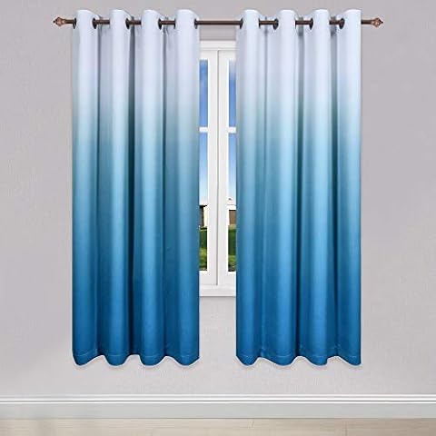 KEQIAOSUOCAI Ombre 52 inch Wide Blackout Curtains - Thermal Insulated Grommet Gradient Color Window Drapes for Living and Bedroom, Set of 2 Curtain Panels (52 x 72 inch, Teal) Cover
