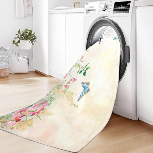 Tapis de sol lavable antiderapant grand format motif papillon fleurs - 5