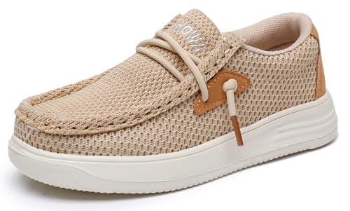 Apakowa Kids Boys Girls Loafers Slip-On Casual Walking Shoes Comfortable & Lightweight (Toddler/Little Kid/Big Kid) Lightbrown cover