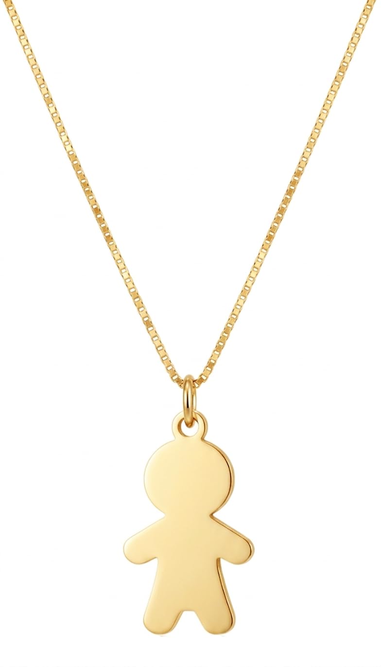 Generico Collana Bambino in Argento 925 Placcato Oro 18kt, Ciondolo Bimbo Catenina Veneziana, Pendente Sagoma Figlio, Regalo Mamma Nascita Battesimo, Gioiello Artigianale Made in Italy
