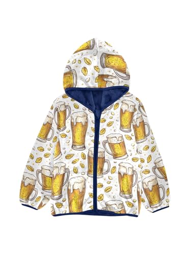 Wheat Leaves Beer Girls Fleece Jacket Girls Fall Jacket Boys Coats Zip Up Hoodie Children Sherpa Warm Outerwear 2-10T