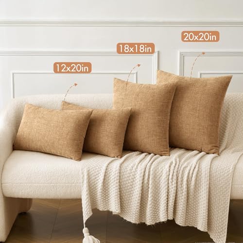 Image of MIULEE Pack of 2 Couch Throw Pillow Covers 20x20 Inch Soft Apricot Brown Chenille Pillow Covers for Sofa Living Room Fall Home Decor Solid Dyed Pillow Cases