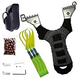- KOMPLETT Set: Paket besteht aus 1*Zwille, 3* Gummibände,1* Schleuderzielsystem-Set, 1* taktische Schleudertasche, Tonkugel
