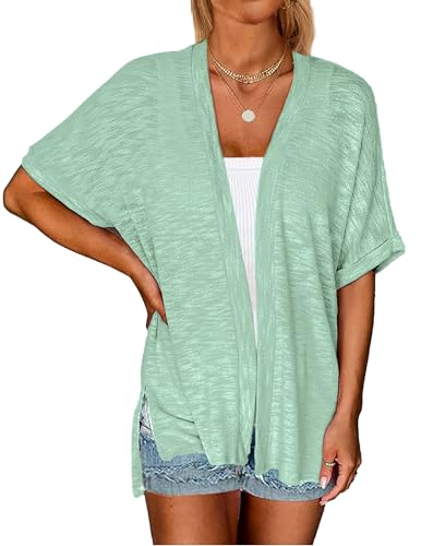 Image of Yekaty Lightweight Cardigans for Women Casual Summer Short Sleeve Cardigan Open Front Beach Coverups 2026
