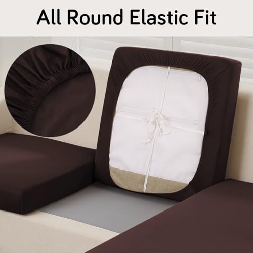 Image of HOKIPO Polyester 100% Waterproof 140GSM Stretchable Sofa Seat Cushion Cover 2 Seater, Brown (AR-5353-BRN)