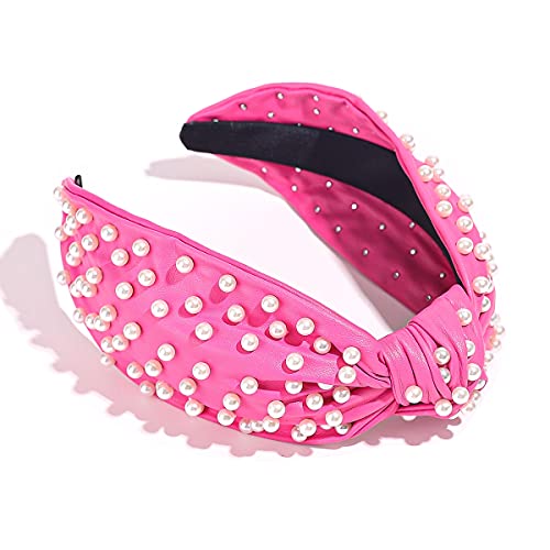 Pearly Knotted Women Headband Luxury Jeweled Leather Beaded Embellished Top Hairband Fashion Elegant Ladies Hair Band #TOP4