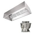 Stainless Steel Commercial Exhaust Only Hood System, Includes Stainless Steel Exhaust Only Hood, Rooftop Exhaust Fan, and Roof Curb (5' Wall Exhaust Only Hood & Fan)