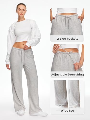 Wide Leg Sweatpants for Women High Waisted Baggy Sweat Track Pants Drawstring Casual Lounge Pants with Pockets3