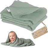 Medi Partners Coperta di Mussola per Neonata 100x150cm Copertina Neonato per lettino - 100% Cotone Mussole naturale Blanket Neonati Invernale Estate Carrozzina Bambino (Oliva)